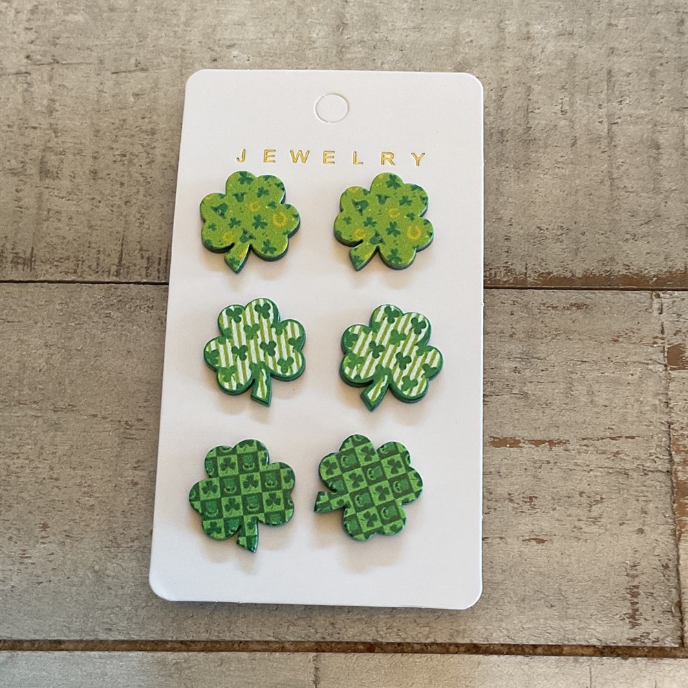 Green Shamrock stud Earrings 3 piece set St. Patrick’s Day New